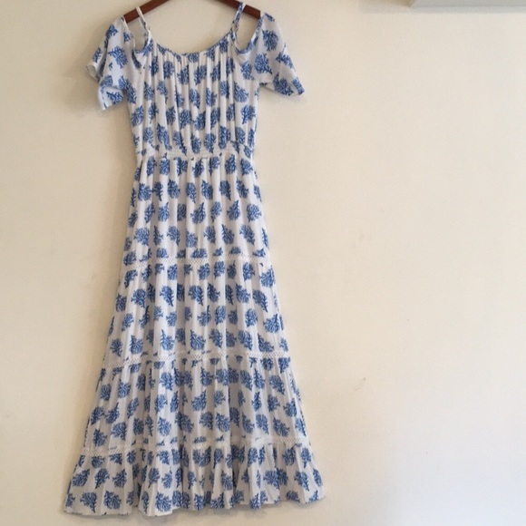 NWT MICHAEL Michael Kors Blue/White Coral Reef Print Maxi Dress - Picture 5 of 16